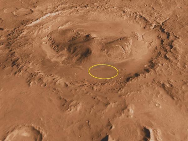 Lieu d'atterrissage de la mission Mars Science Laboratory dans le cratère Gale
