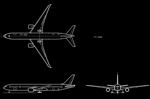 Plan 3-vues du Boeing 777-300ER