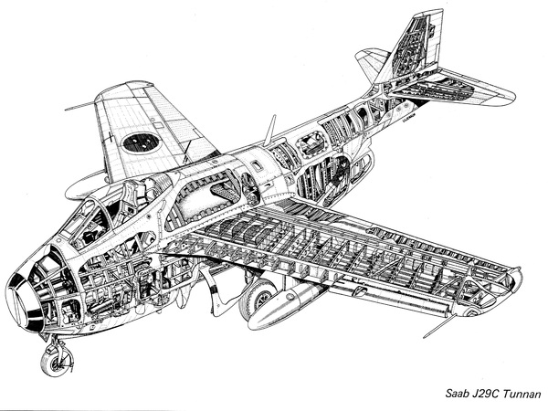Écorché du Saab 29C de reconnaissance