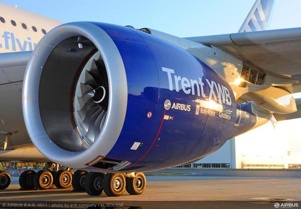 Le Rolls-Royce Trent XWB sous l'aile de l'A380