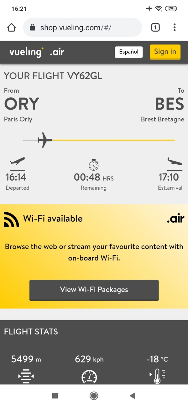 vol vueling VY6296 Paris-Brest